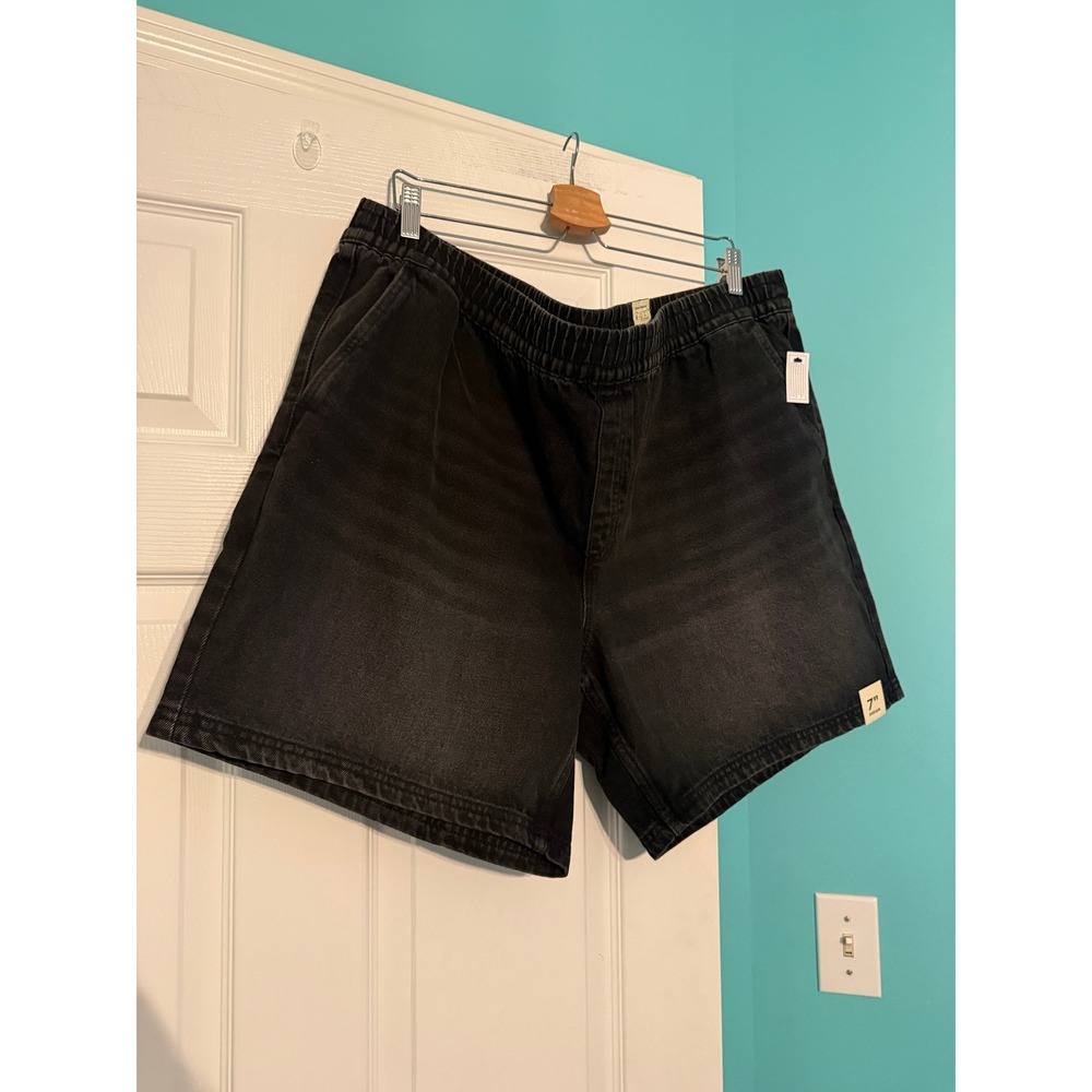 No Boundaries Mens 2XL Black Wash Denim Shorts Elastic Waist 7 Inch Inseam NEW